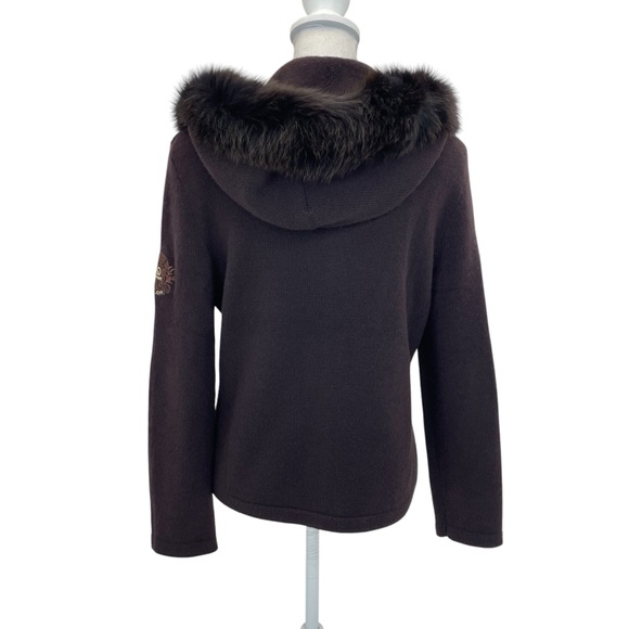 St. John Cashmere Fur Trimmed Sweater Small Brown - Picture 6 of 16